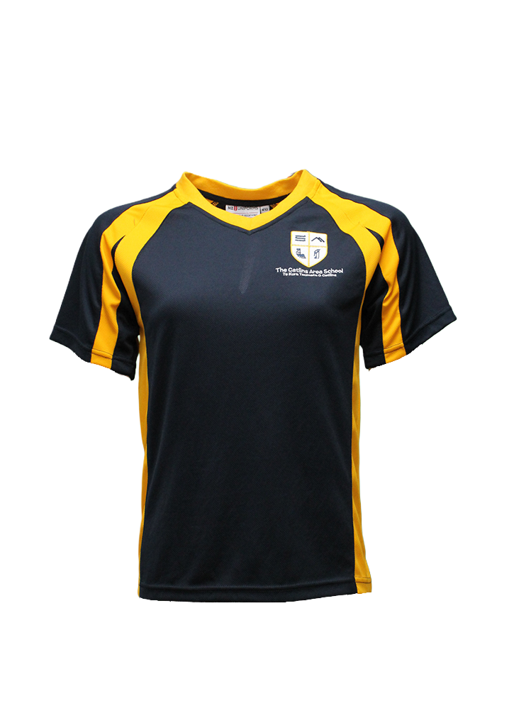 The Catlins Area School Girls PE Tee Navy/Gold